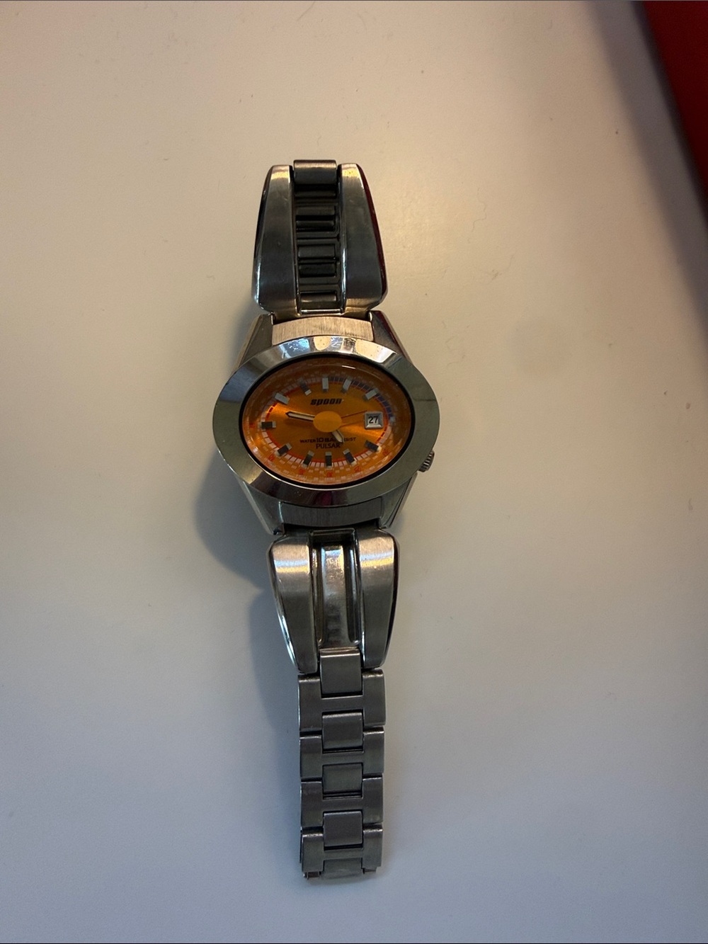 Spoon Pulsar Stainless Steel Watch with Bright Orange Dial